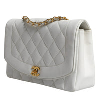 Chanel White Medium Classic DIANA Shoulder Bag Gold Plated Purse