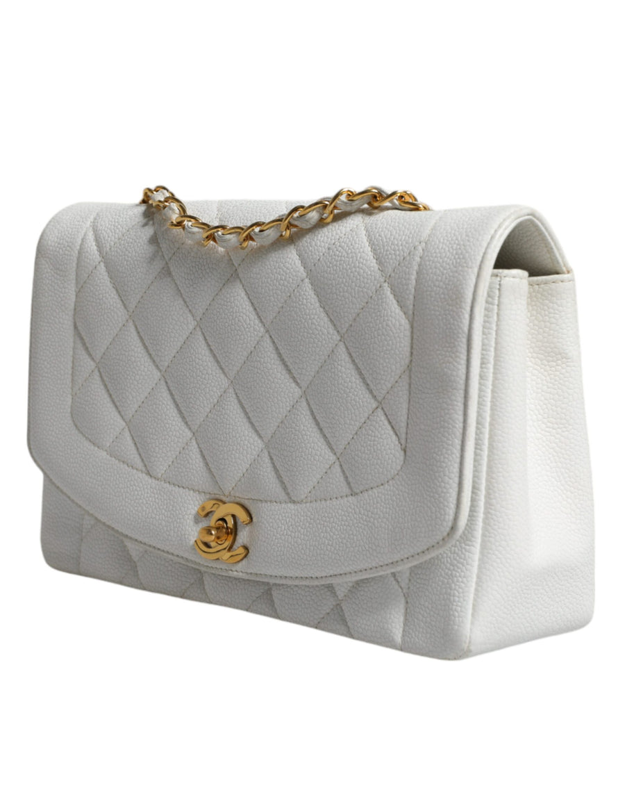 Chanel White Medium Classic DIANA Shoulder Bag Gold Plated Purse