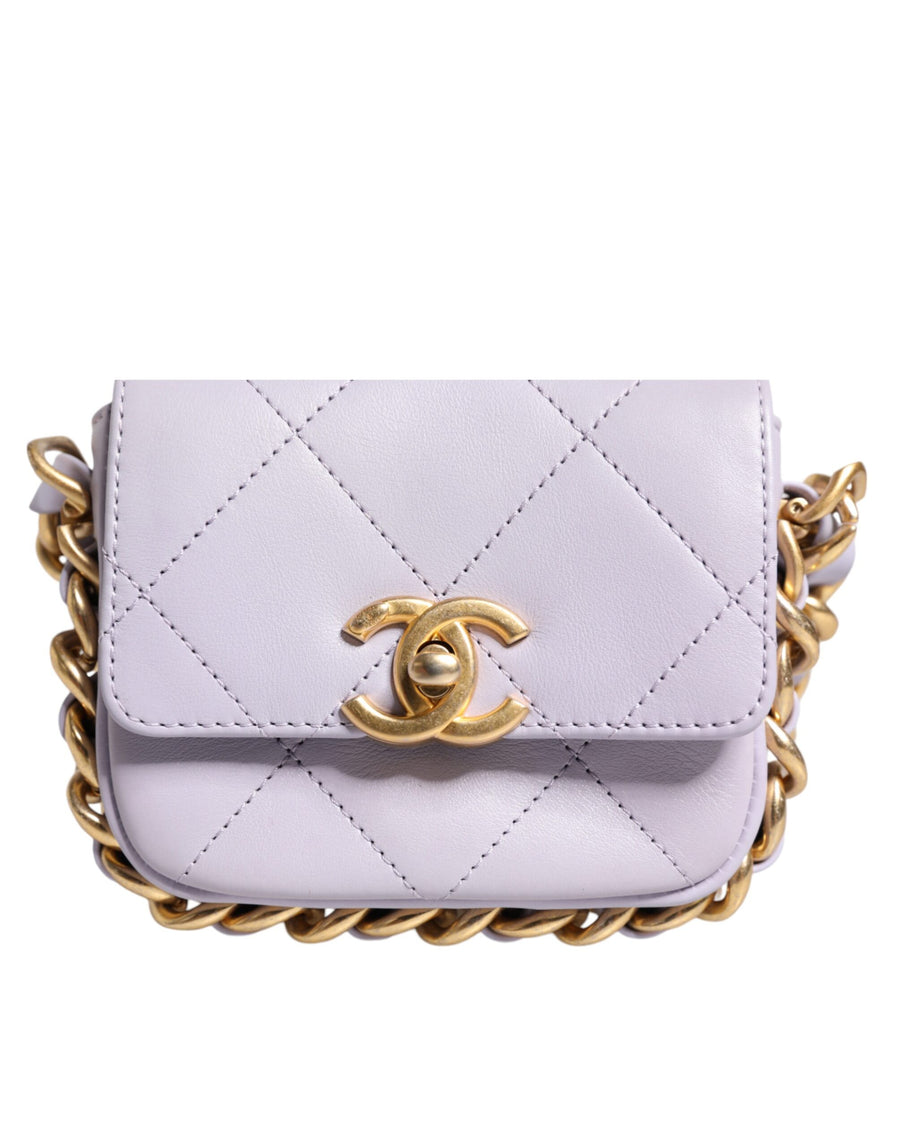 Chanel Blue Quilted Calfskin Framing Chain Flap Mini crossbody Bag