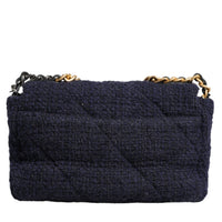 Chanel Dark Blue Medium Flap Tweed CC Gold Gray Chain Shoulder Bag