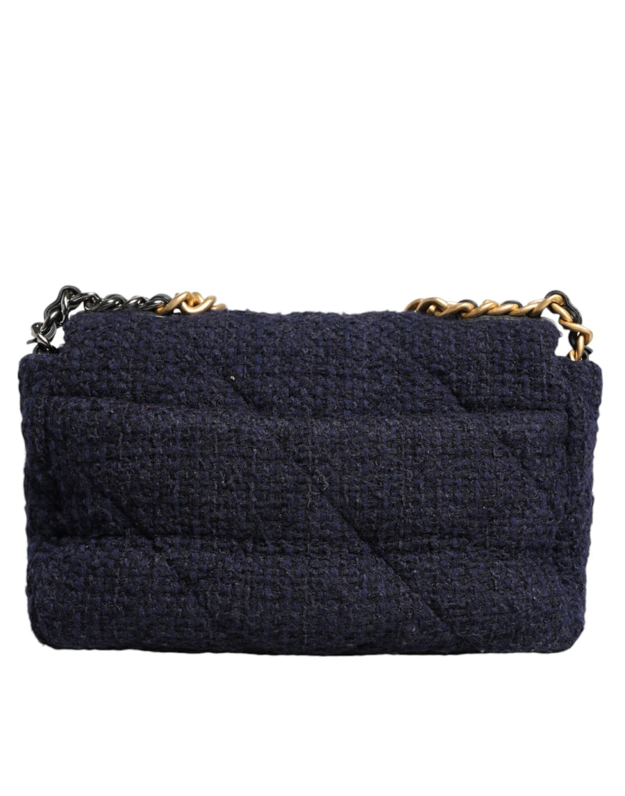 Chanel Dark Blue Medium Flap Tweed CC Gold Gray Chain Shoulder Bag