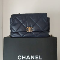 Chanel Blue Leather Large Quilted Chain Hand Shoulder Bag