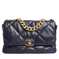 Chanel Blue Leather Large Quilted Chain Hand Shoulder Bag