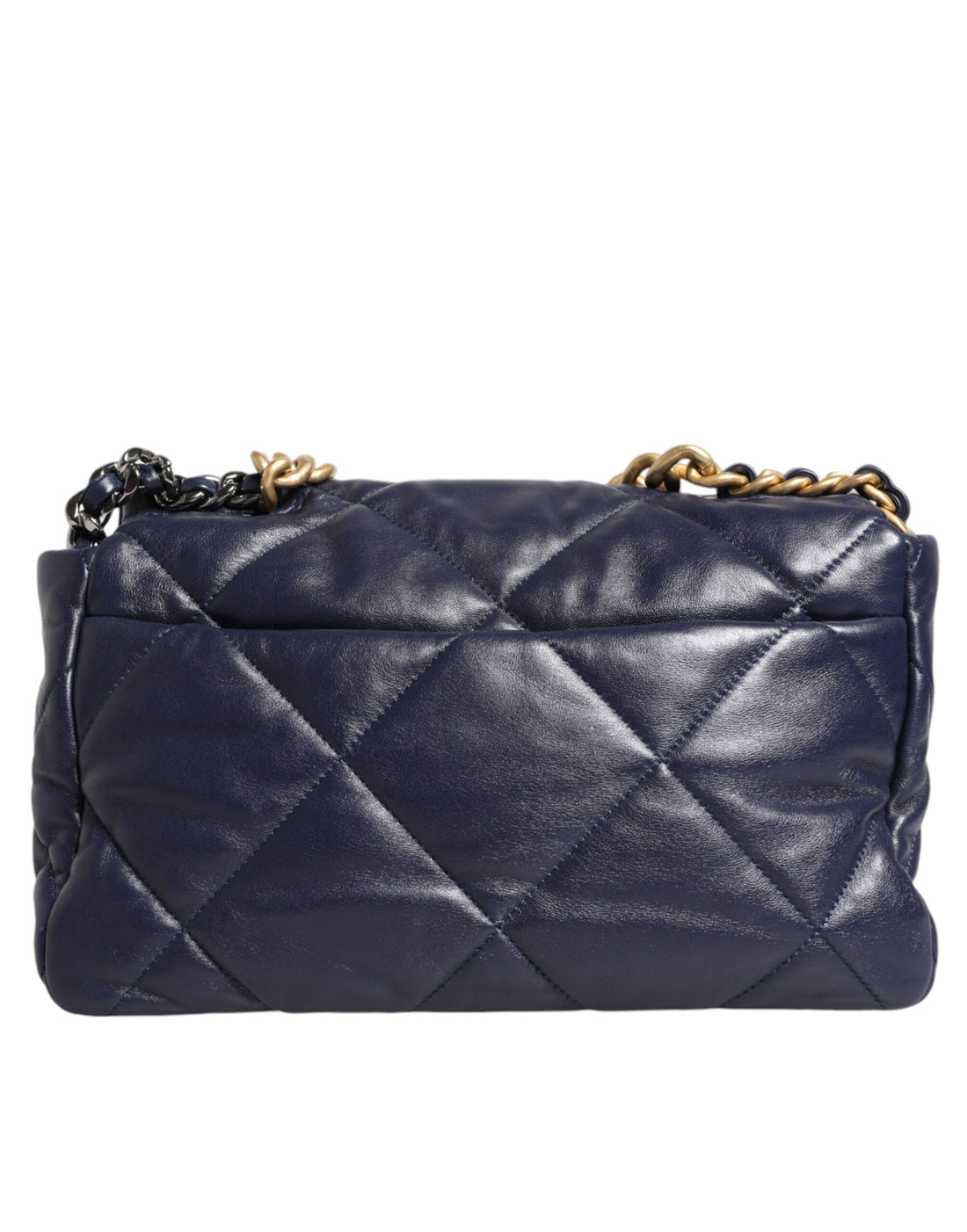 Chanel Blue Leather Large Quilted Chain Hand Shoulder Bag