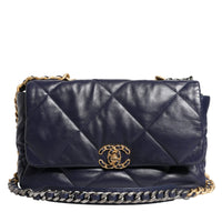 Chanel Blue Leather Large Quilted Chain Hand Shoulder Bag