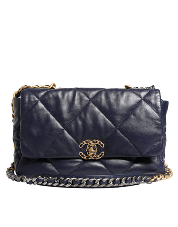 Chanel Blue Leather Large Quilted Chain Hand Shoulder Bag