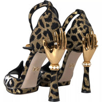 Dolce & Gabbana Gold Leopard Embellished Heel Sandals Shoes