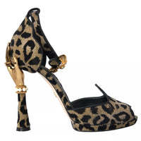 Dolce & Gabbana Gold Leopard Embellished Heel Sandals Shoes