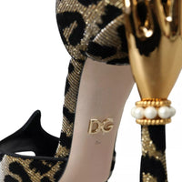 Dolce & Gabbana Gold Leopard Embellished Heel Sandals Shoes