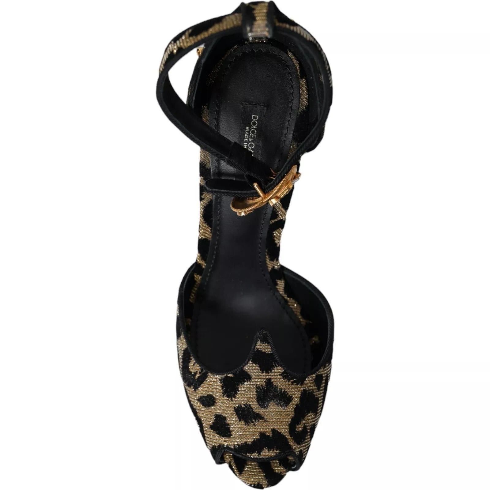 Dolce &amp; Gabbana Gold Leopard Embellished Heel Sandals Shoes