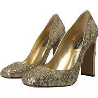 Dolce & Gabbana Gold Sequined Leather High Heels Pumps Shoes