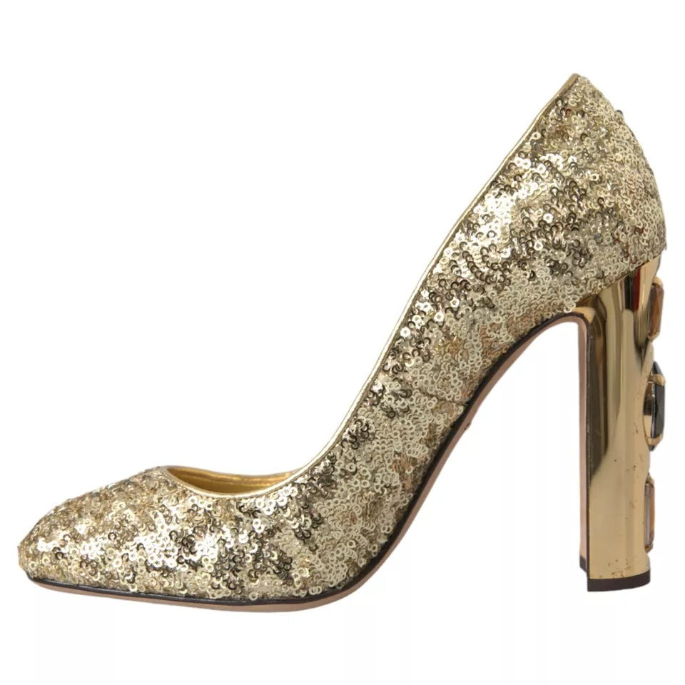 Dolce & Gabbana Gold Sequined Leather High Heels Pumps Shoes