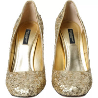 Dolce & Gabbana Gold Sequined Leather High Heels Pumps Shoes