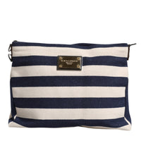 Dolce & Gabbana Blue White Stripes Logo Plaque Tote Bag