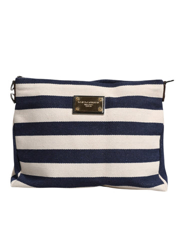 Dolce & Gabbana Blue White Stripes Logo Plaque Tote Bag