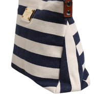 Dolce & Gabbana Blue White Stripes Logo Plaque Tote Bag