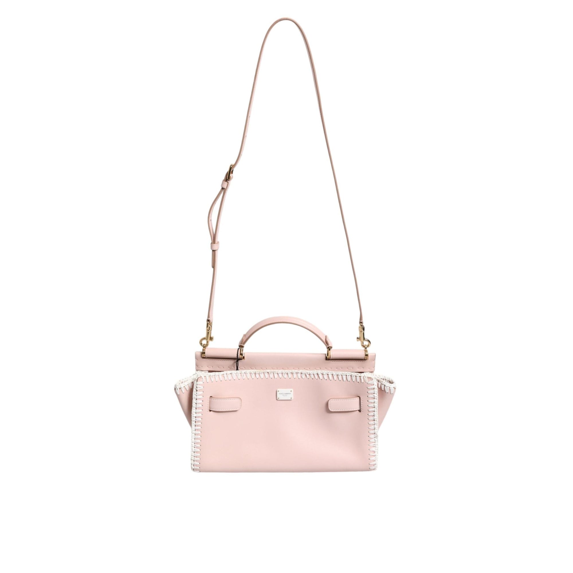Dolce &amp; Gabbana Light Pink Logo Plaque Soft Leather Strap Crossbody Bag