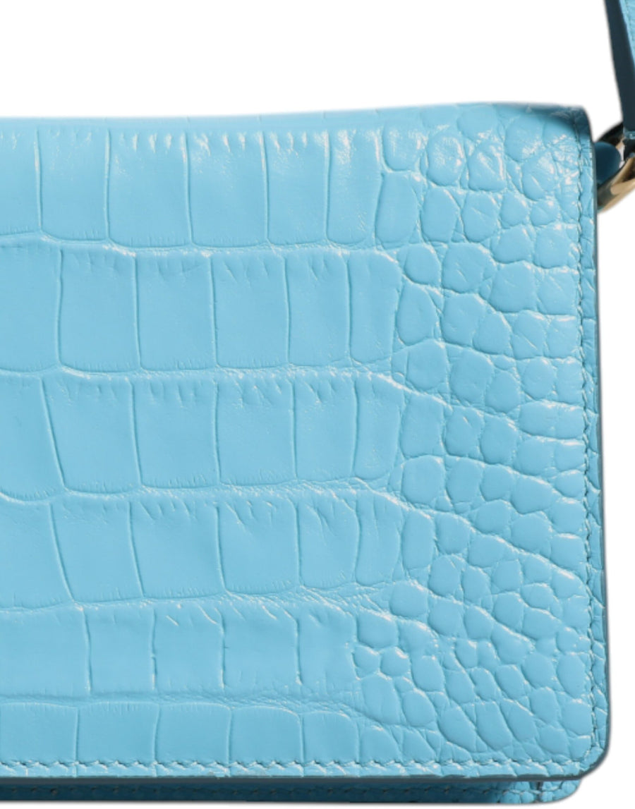 Dolce & Gabbana Blue Branded Maxi Plate Leather Crossbody Phone Bag