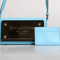 Dolce & Gabbana Blue Branded Maxi Plate Leather Crossbody Phone Bag