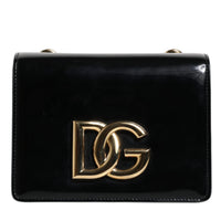 Dolce & Gabbana Black Polished Leather DG Logo Crossbody Bag