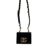 Dolce & Gabbana Black Polished Leather DG Logo Crossbody Bag