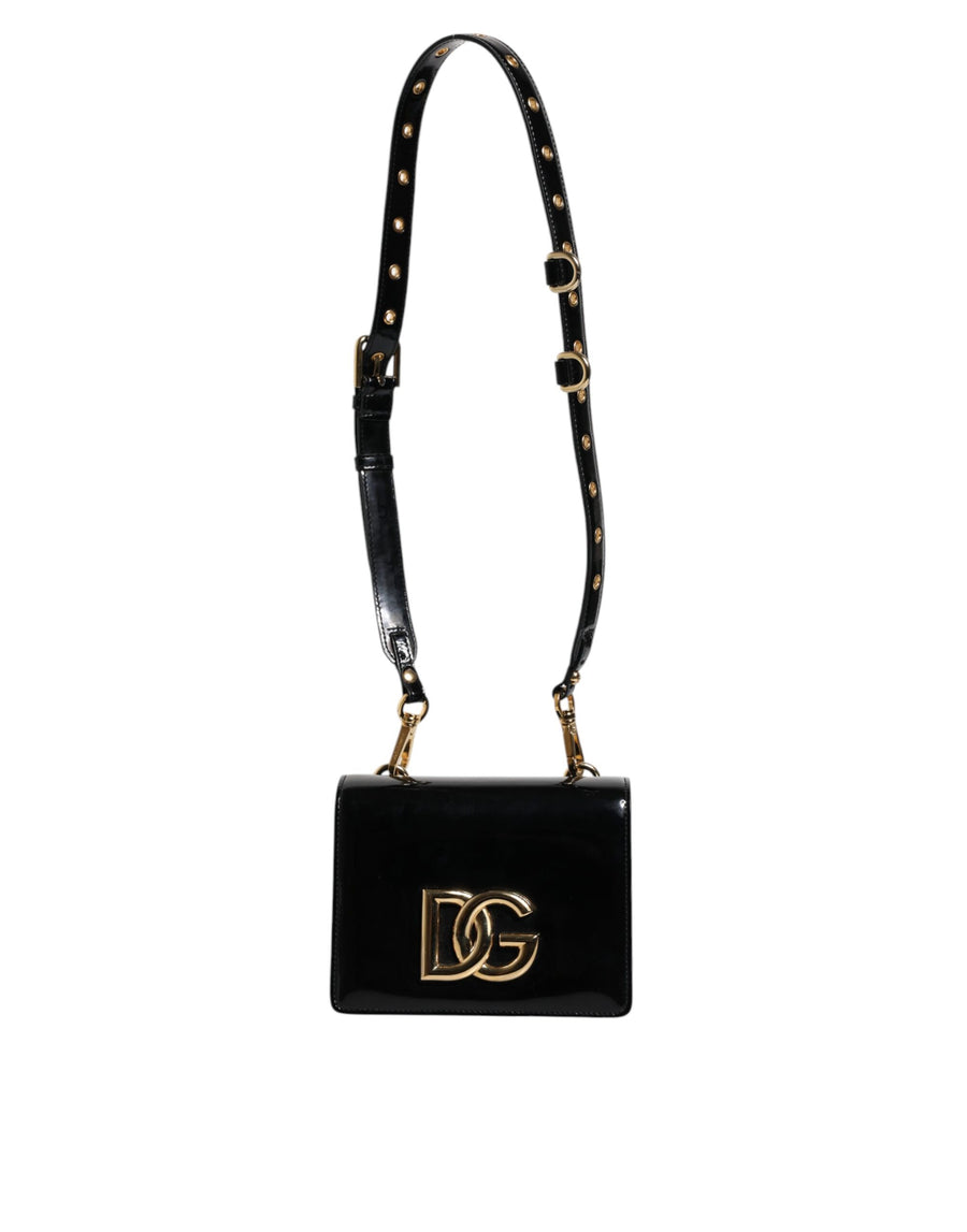 Dolce & Gabbana Black Polished Leather DG Logo Crossbody Bag