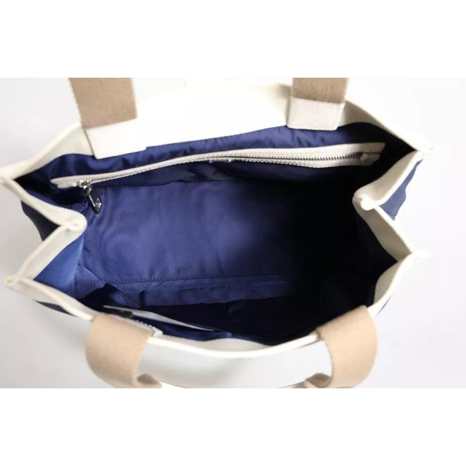 Dolce &amp; Gabbana White Navy Striped Canvas Top Handle Tote Tote Bag
