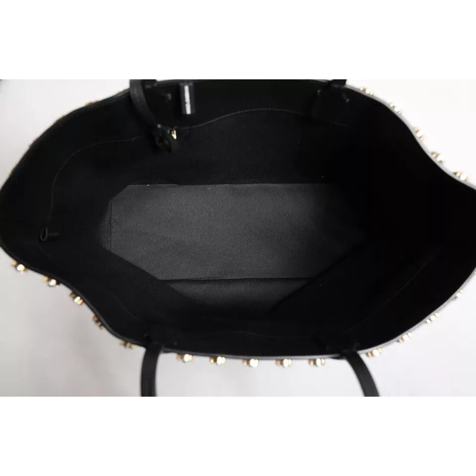 Dolce &amp; Gabbana Black Crystal Leather Shopping Women Tote Bag