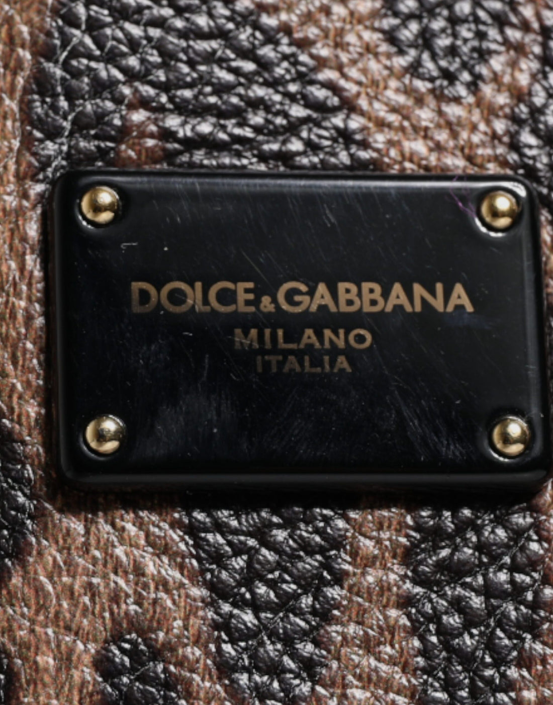 Dolce & Gabbana Brown Black Calfskin Leopard Print Shoulder Tote Bag