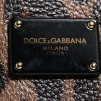 Dolce & Gabbana Brown Black Calfskin Leopard Print Shoulder Tote Bag