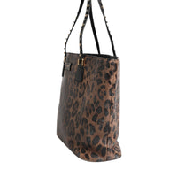 Dolce & Gabbana Brown Black Calfskin Leopard Print Shoulder Tote Bag