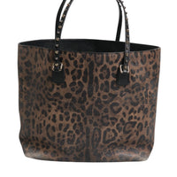 Dolce & Gabbana Brown Black Calfskin Leopard Print Shoulder Tote Bag