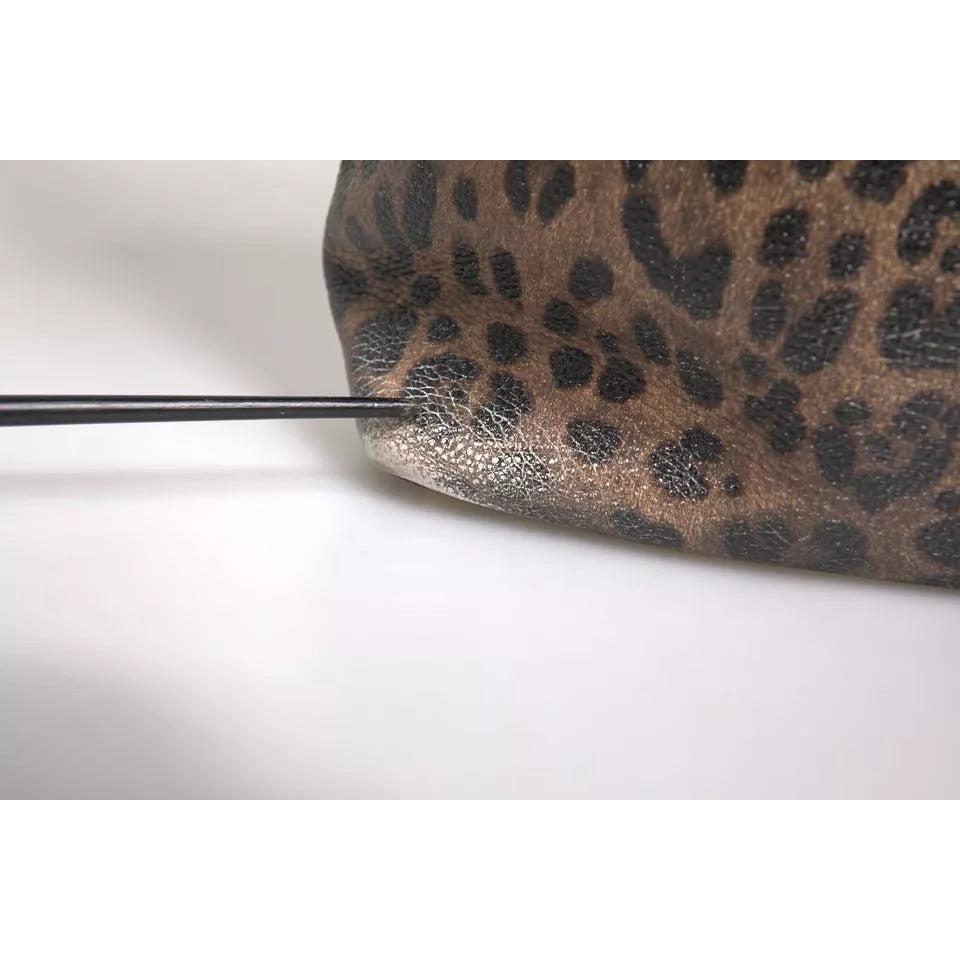 Dolce &amp; Gabbana Brown Black Calfskin Leopard Print Shoulder Tote Bag