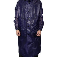 Dolce & Gabbana Dark Blue Cotton Hooded Men Raincoat Jacket