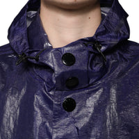 Dolce & Gabbana Dark Blue Cotton Hooded Men Raincoat Jacket