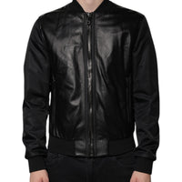 Dolce & Gabbana Black Lambskin Full Zip Biker Blouson Jacket