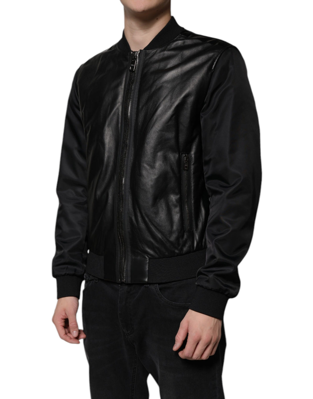 Dolce & Gabbana Black Lambskin Full Zip Biker Blouson Jacket