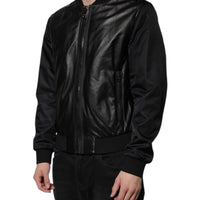 Dolce & Gabbana Black Lambskin Full Zip Biker Blouson Jacket