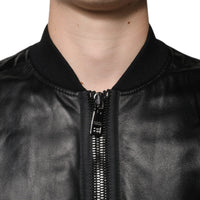 Dolce & Gabbana Black Lambskin Full Zip Biker Blouson Jacket