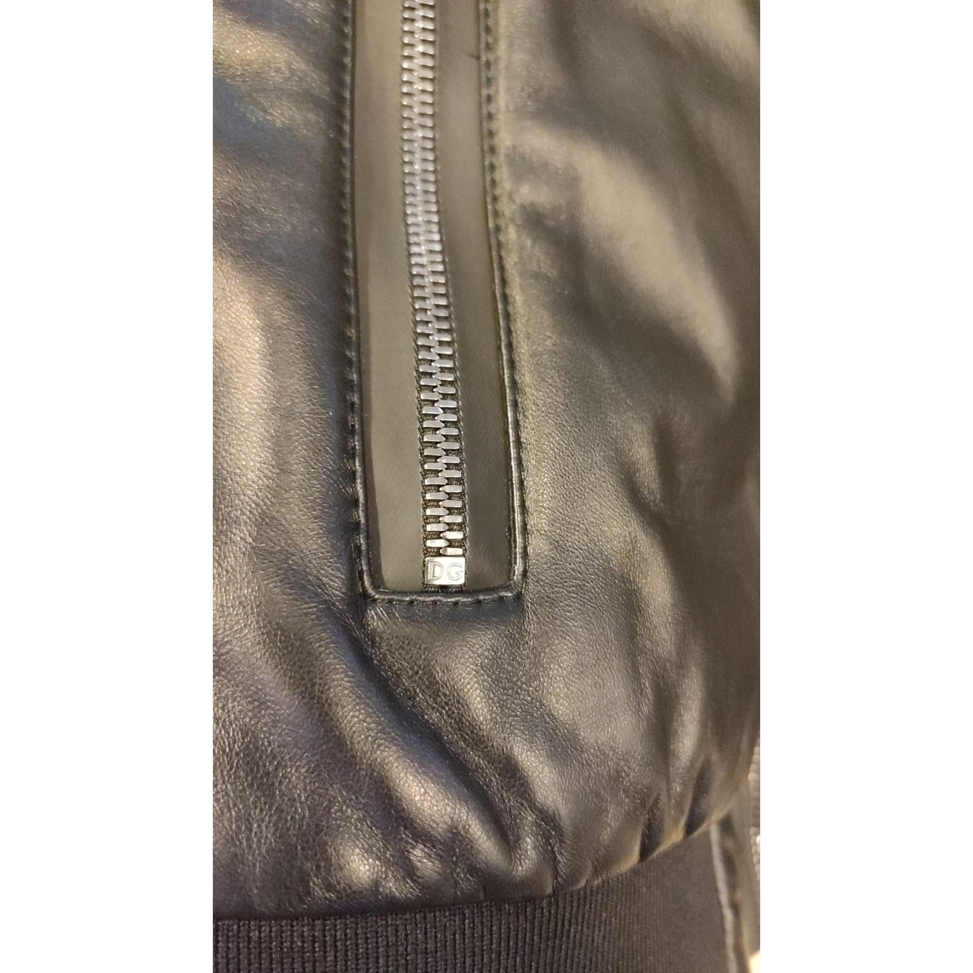 Dolce &amp; Gabbana Black Lambskin Full Zip Biker Blouson Jacket