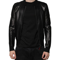 Dolce & Gabbana Black Lambskin Full Zip Biker Blouson Jacket