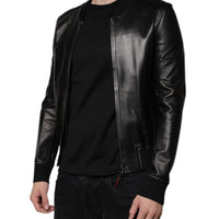 Dolce & Gabbana Black Lambskin Full Zip Biker Blouson Jacket