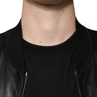 Dolce & Gabbana Black Lambskin Full Zip Biker Blouson Jacket