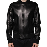 Dolce & Gabbana Black Leather Full Zip Biker Blouson Jacket