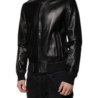 Dolce & Gabbana Black Leather Full Zip Biker Blouson Jacket