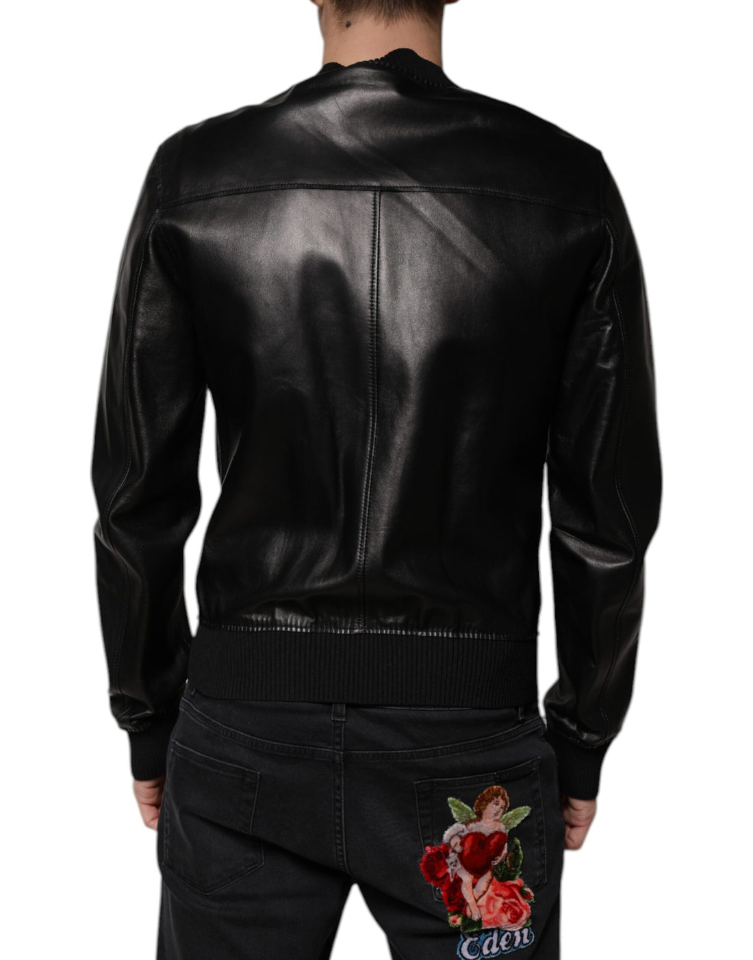 Dolce & Gabbana Black Leather Full Zip Biker Blouson Jacket