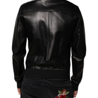 Dolce & Gabbana Black Leather Full Zip Biker Blouson Jacket