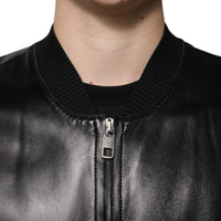 Dolce & Gabbana Black Leather Full Zip Biker Blouson Jacket