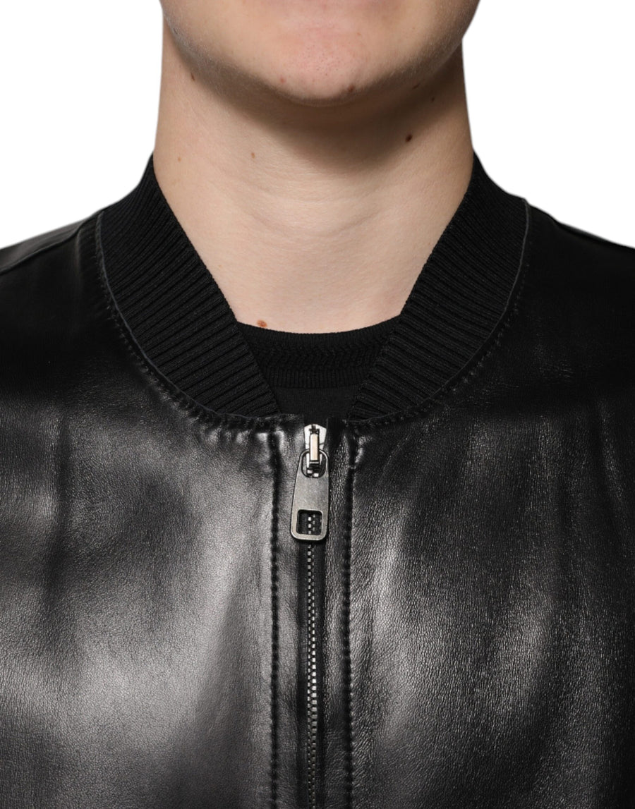 Dolce & Gabbana Black Leather Full Zip Biker Blouson Jacket