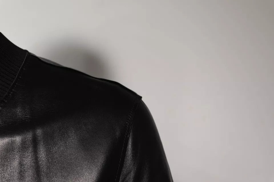 Dolce &amp; Gabbana Black Leather Full Zip Biker Blouson Jacket